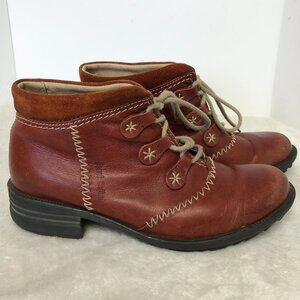 Josef Seibel Paige Red Leather Ankle Boots Size 38 (7.5)